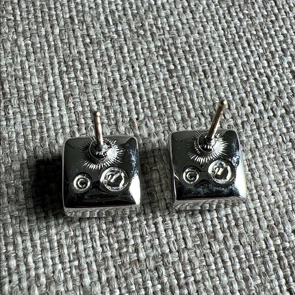 Swarovski | Vintage Crystal Emerald Cut Silver Tone Casing Pierced Earrings - Picture 3 of 9